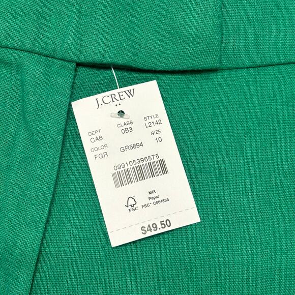 NWT J Crew Factory Green Womens 10 Scalloped Linen Blend Mid Rise Vacation Short - Picture 4 of 12